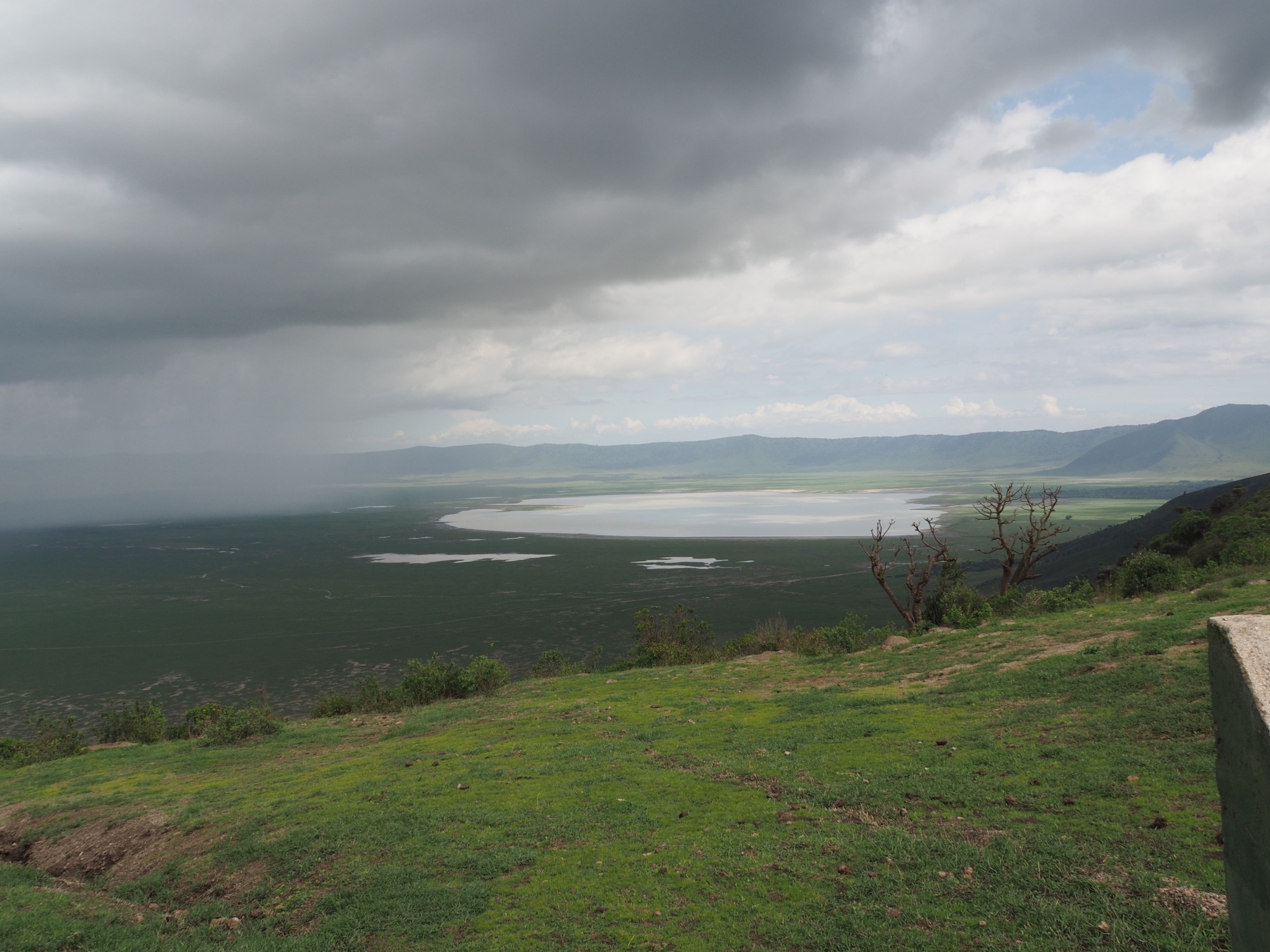 The Ngorongoro crater is about 20km in diameter. Those are the volcano walls surrounding the crater.