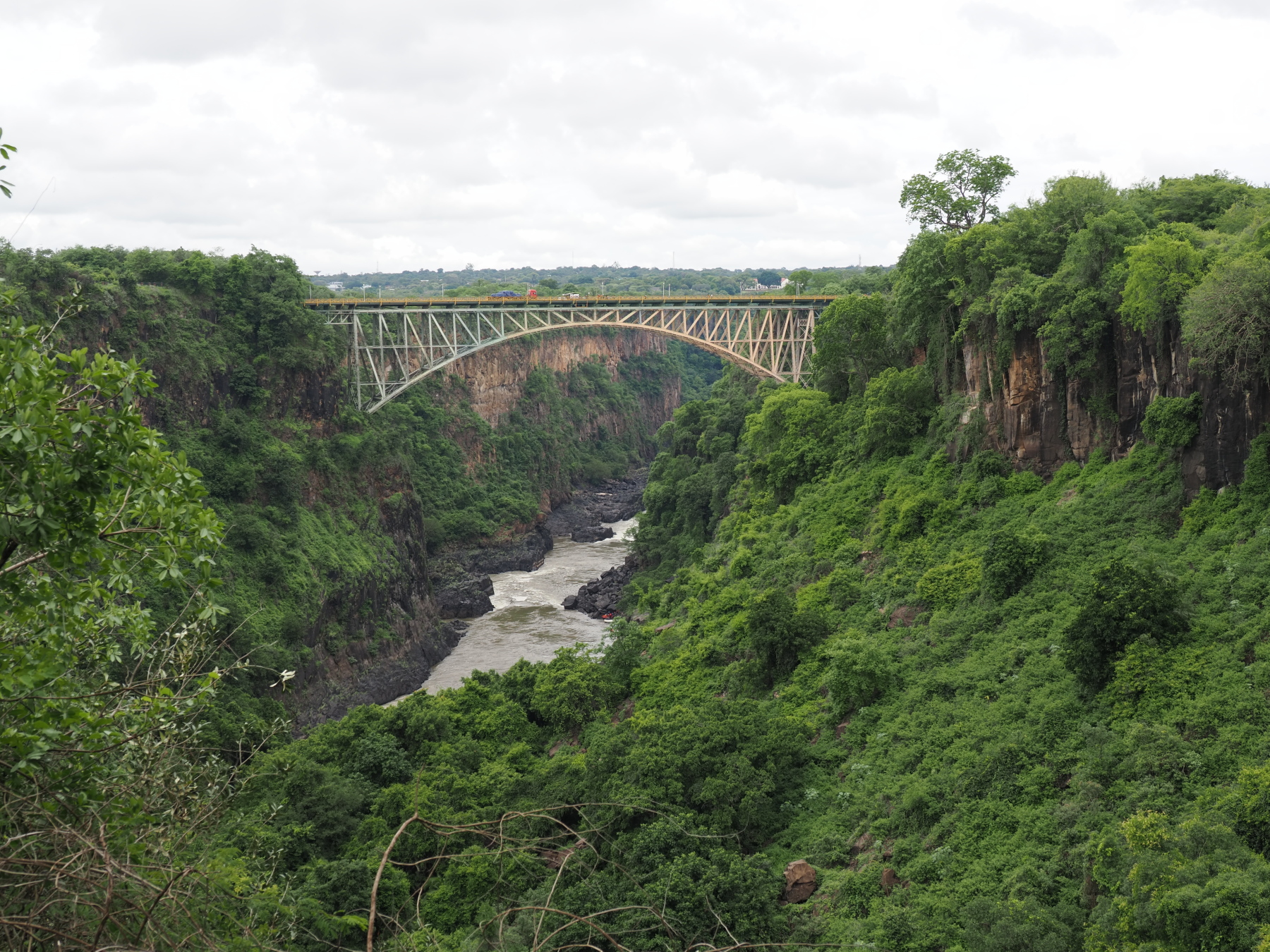 The bridge connecting Zambia and Zimbabwe - Zambia on the left.  Bungee jumps available!