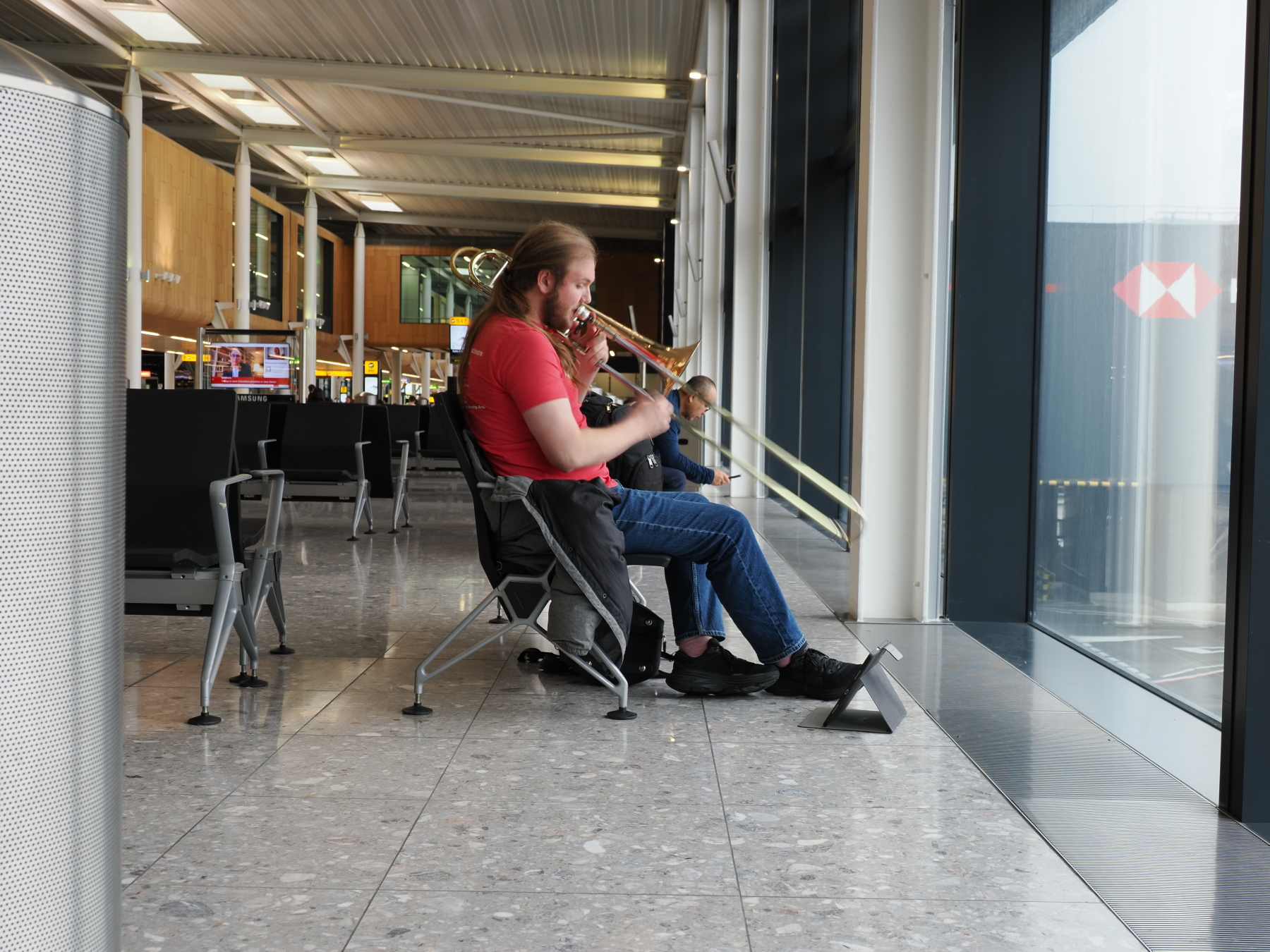 Practising the trombone at Heathrow  very quietly